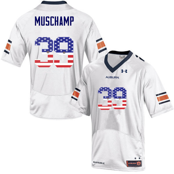 Men #39 Robert Muschamp Auburn Tigers USA Flag Fashion College Football Jerseys-White - Click Image to Close